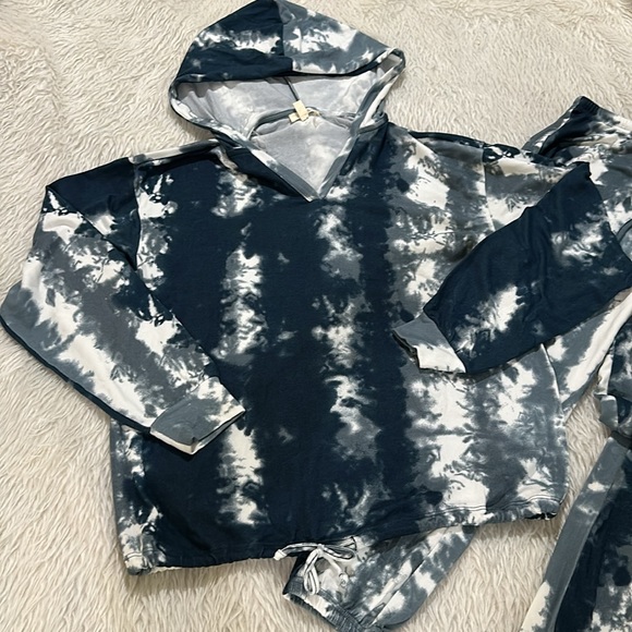 Come Blu blue tie dye hoodie top and pants lounge set size large - Picture 2 of 7